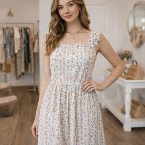 Ann Taylor Cream Fruit Print Dress Large